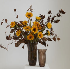 Brown ribbed vase