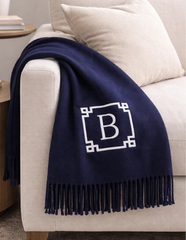 Navy monogrammed throw