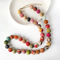 Textile bead necklace
