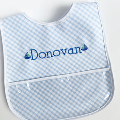Blue check bib